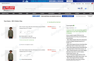 NFL Shop Promo Codes - 65% Off Coupon February 2026
