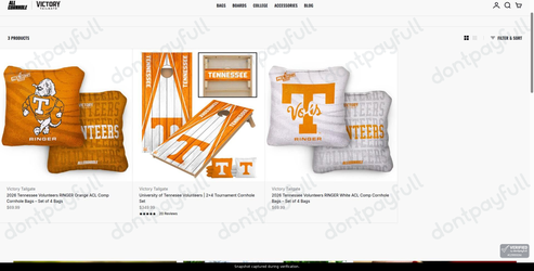 Snapshot of All Cornhole promo: 'University of Tennessee Volunteers Gear from $69' - captured during verification by DontPayFull on 02-Jul-2026.