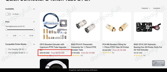 Snapshot of Biqu promo: 'Up to 75% Off Quick Connectors, Teflon Tubes & Fans' - captured during verification by DontPayFull on 27-Jun-2026.