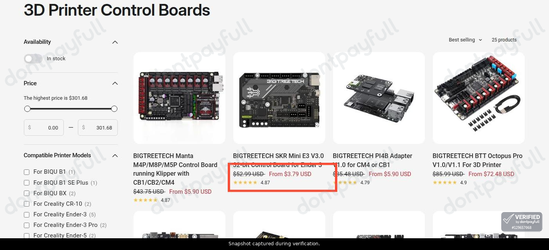 Snapshot of Biqu promo: 'Save up to 95% on 3D Printer Control Boards' - captured during verification by DontPayFull on 01-Oct-2026.