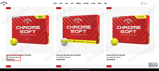 Snapshot of Callaway Golf promo: 'Score Up to CA$10 Off Callaway Women's Golf Balls' - captured during verification by DontPayFull on 02-Oct-2026.