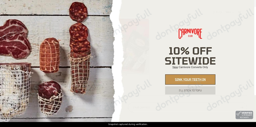 Snapshot of Carnivore Club promo: 'Get Subscription Boxes Starting at CA$55' - captured during verification by DontPayFull on 15-Aug-2026.