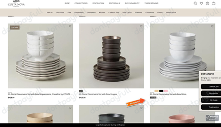 Snapshot of COSTA NOVA promo: 'Dinnerware and Serveware from $310' - captured during verification by DontPayFull on 30-Sep-2026.