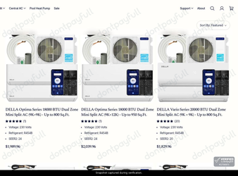 Snapshot of Della promo: '2 Zone Mini Splits from $1829' - captured during verification by DontPayFull on 03-Jun-2026.