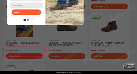 Snapshot of D & D Outfitters promo: 'Up to 50% Off Twisted X Footwear' - captured during verification by DontPayFull on 02-Jul-2026.
