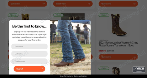Snapshot of D & D Outfitters promo: 'Up to 70% Off Women's Western Boots' - captured during verification by DontPayFull on 02-Jul-2026.
