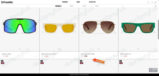 Snapshot of D Franklin promo: 'Up to 30% Off Men's Sunglasses on Sale' - captured during verification by DontPayFull on 27-Sep-2026.