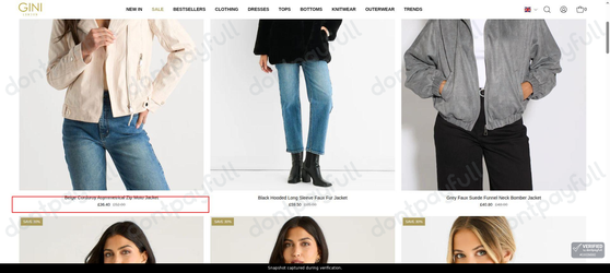 Snapshot of Gini London promo: 'Save up to 30% on Stylish Outerwear' - captured during verification by DontPayFull on 27-Sep-2026.