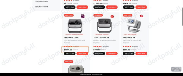 Snapshot of JMGO promo: 'Up to 55% Off Home Theater Projectors' - captured during verification by DontPayFull on 30-Jun-2026.