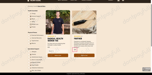 Snapshot of Heart & Soil promo: 'Merch from $20' - captured during verification by DontPayFull on 03-Jul-2026.