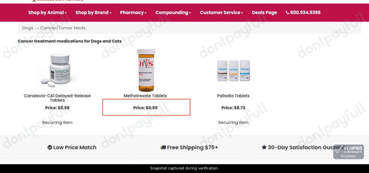 Snapshot of Heartland Vet Supply promo: 'Cancer Treatment Medications for Dogs and Cats from $0.69' - captured during verification by DontPayFull on 08-Aug-2026.