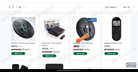 Snapshot of Med-Fit promo: 'Enjoy Up to 65% Off Circulation Boosters for Feet and Legs' - captured during verification by DontPayFull on 27-Sep-2026.