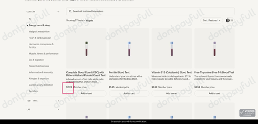Snapshot of Mito Health promo: 'Lab Tests for Energy, Mood & Sleep Starting at $2.7' - captured during verification by DontPayFull on 30-Sep-2026.