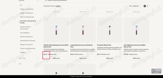 Snapshot of Mito Health promo: 'Hormones, Menopause & Fertility Tests from $3.24' - captured during verification by DontPayFull on 30-Sep-2026.