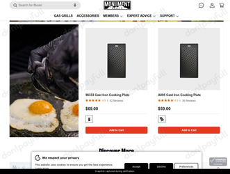 Snapshot of Monument Grills promo: 'Shop Cooking Plates Starting at $59' - captured during verification by DontPayFull on 03-Jul-2026.