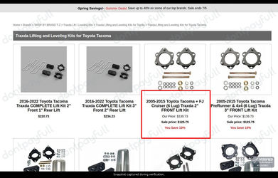 Snapshot of New Level Motorsports promo: 'Up to 10% Off Traxda Lifting and Leveling Kits for Toyota Tacoma' - captured during verification by DontPayFull on 19-Jun-2026.