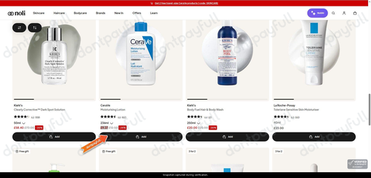 Snapshot of Noli promo: 'Up to 25% Off Bestselling Skincare' - captured during verification by DontPayFull on 01-Oct-2026.