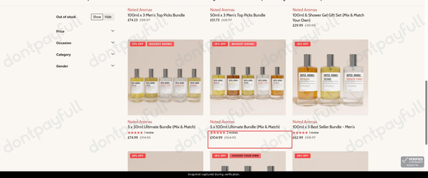 Snapshot of Noted Aromas promo: 'Up to 35% Off Men's Bundles' - captured during verification by DontPayFull on 03-Jul-2026.