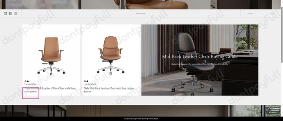 Snapshot of Omidi promo: 'Find Comfortable Mid-back Office Seating from $599' - captured during verification by DontPayFull on 27-Sep-2026.