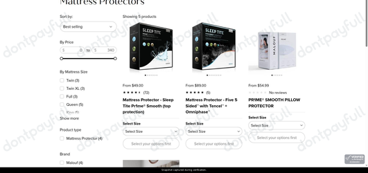 Snapshot of Organix Bed promo: 'Pillow Protectors from $49' - captured during verification by DontPayFull on 01-Oct-2026.