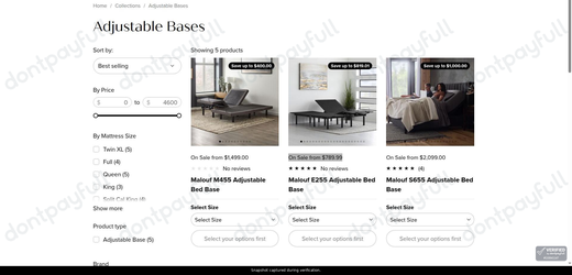 Snapshot of Organix Bed promo: 'Shop Adjustable Bases Starting at $789' - captured during verification by DontPayFull on 01-Oct-2026.
