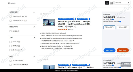 Snapshot of SONY promo: 'Bravia Oled TVs from $3499' - captured during verification by DontPayFull on 17-Jul-2026.