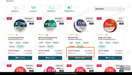Snapshot of Prilla promo: 'Enjoy Up to 45% Off Potent Nicotine Pouches' - captured during verification by DontPayFull on 29-Jun-2026.