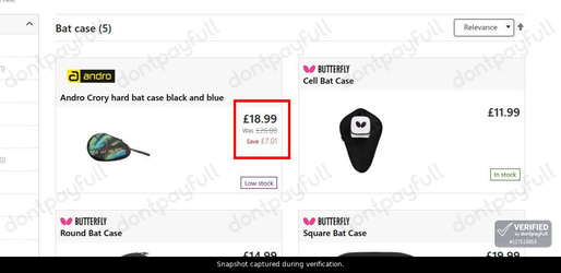 Snapshot of Table Tennis 365 promo: 'Up to 25% Off Bat Cases' - captured during verification by DontPayFull on 08-Jun-2026.