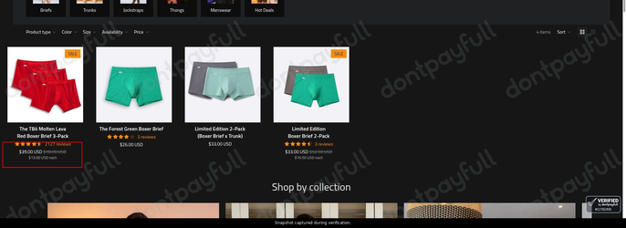 Snapshot of T-Bô Clothing promo: 'Up to 50% Off Men's Boxer Briefs' - captured during verification by DontPayFull on 03-Aug-2026.