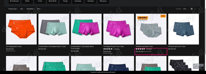 Snapshot of T-Bô Clothing promo: 'Up to 40% Off Select 2-Pack Underwear' - captured during verification by DontPayFull on 19-Jun-2026.
