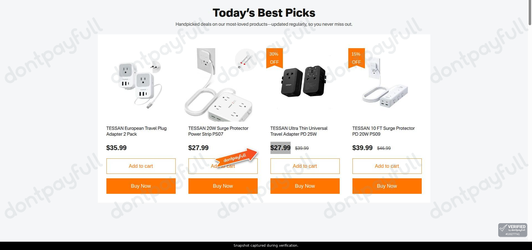 Snapshot of TESSAN promo: 'Save up to 30% on Today's Best Picks' - captured during verification by DontPayFull on 28-Oct-2026.