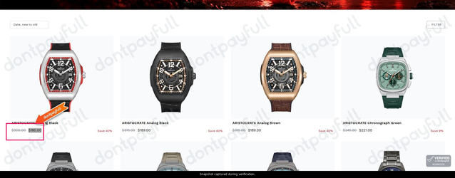 Snapshot of Tornado Store USA promo: 'Save up to 40% on Timeless Classic Watches' - captured during verification by DontPayFull on 26-Oct-2026.