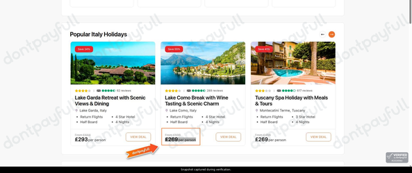 Snapshot of Travelodeal promo: 'Get up to 55% Off Your Next Italian Getaway' - captured during verification by DontPayFull on 28-Oct-2026.