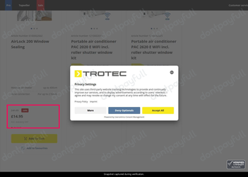 Snapshot of Trotec promo: 'Enjoy Up to 65% Off Air Conditioning Units' - captured during verification by DontPayFull on 11-Jun-2026.