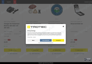 Snapshot of Trotec promo: 'Enjoy Up to 85% Off Tools for Home and Garden' - captured during verification by DontPayFull on 11-Jun-2026.