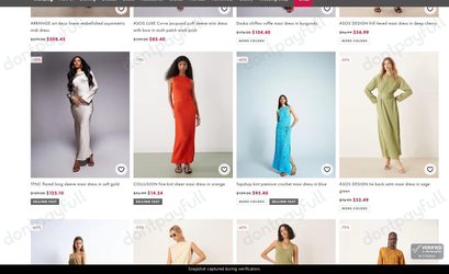 Snapshot of ASOS promo: 'Up to 75% Off Women's Dresses on Sale' - captured during verification by DontPayFull on 04-Apr-2026.