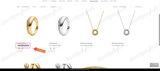 Snapshot of Sif Jakobs Jewellery promo: 'Discover The Palermo Collection Starting at $189' - captured during verification by DontPayFull on 01-Oct-2026.