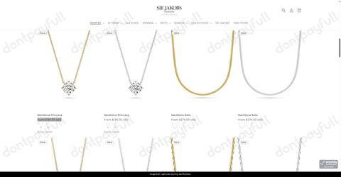 Snapshot of Sif Jakobs Jewellery promo: 'Find Your Perfect Necklace from Just $135' - captured during verification by DontPayFull on 01-Oct-2026.