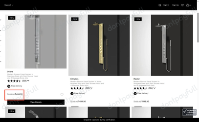 Snapshot of VIGO promo: 'Save up to $85 on Modern Shower Panels' - captured during verification by DontPayFull on 28-Jul-2026.