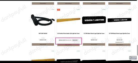Snapshot of Vision X Lighting promo: 'Enjoy Up to 30% Off Off-road Light Accessories' - captured during verification by DontPayFull on 29-Jul-2026.