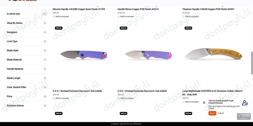 Snapshot of Vosteed promo: 'Get Special Edition Knives Starting from $60' - captured during verification by DontPayFull on 27-Oct-2026.