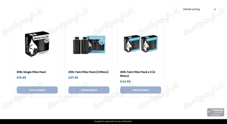 Snapshot of Water-to-Go promo: 'Replacement Filters from £16' - captured during verification by DontPayFull on 28-Oct-2026.