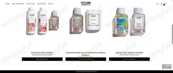 Snapshot of Future Society promo: 'Save up to 50% on Fragrance Sets' - captured during verification by DontPayFull on 29-Sep-2026.