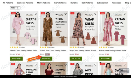 Snapshot of Winslet's promo: 'Enjoy Up to 50% Off Patterns for Dresses' - captured during verification by DontPayFull on 30-Sep-2026.