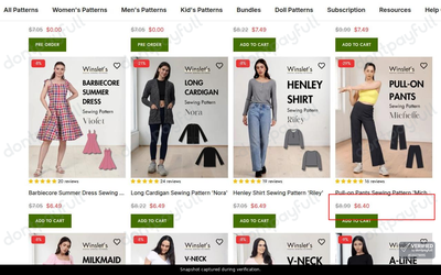 Snapshot of Winslet's promo: 'Up to 30% Off Sewing Patterns for Beginners' - captured during verification by DontPayFull on 30-Sep-2026.